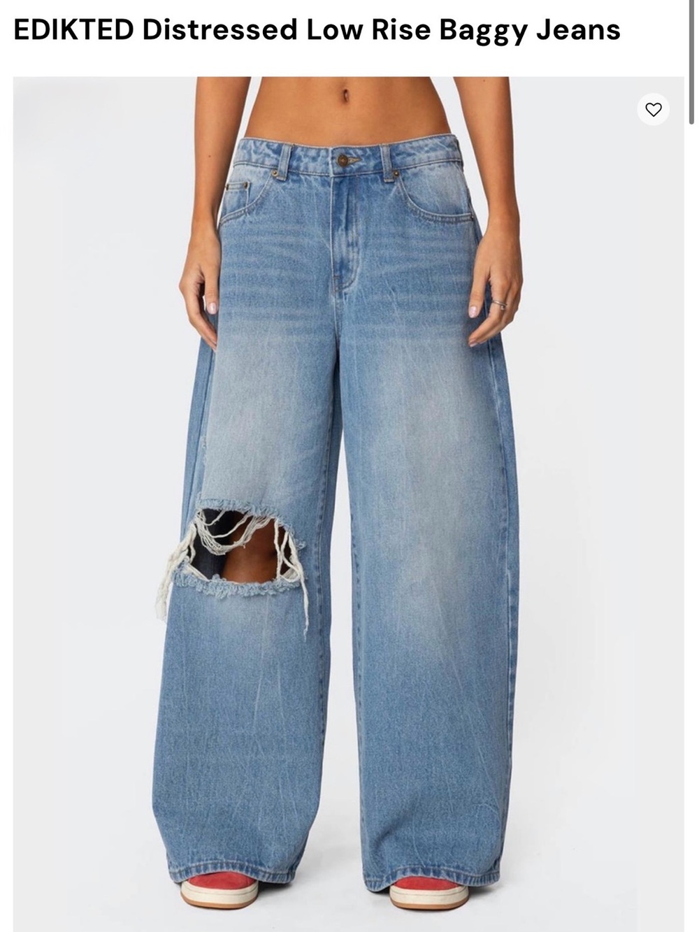 EDIKTED 90s Style Distressed Low Rise Baggy Denim Jeans Size Small
